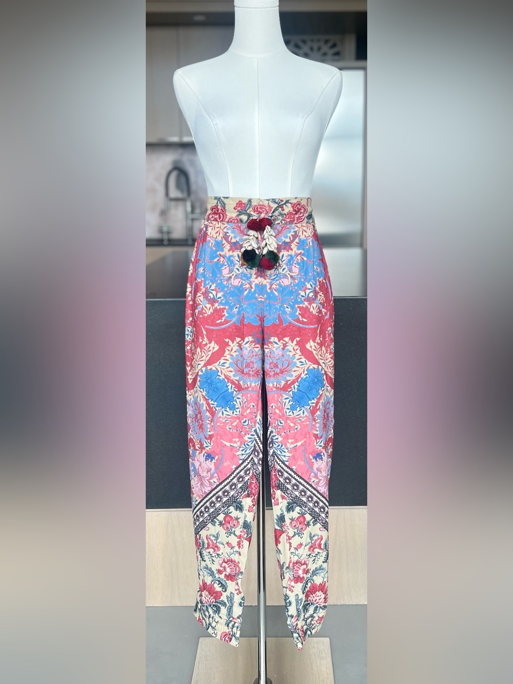 HEMANT & NANDITA Pink and Blue Floral Wide-Leg Jumpsuit Pants